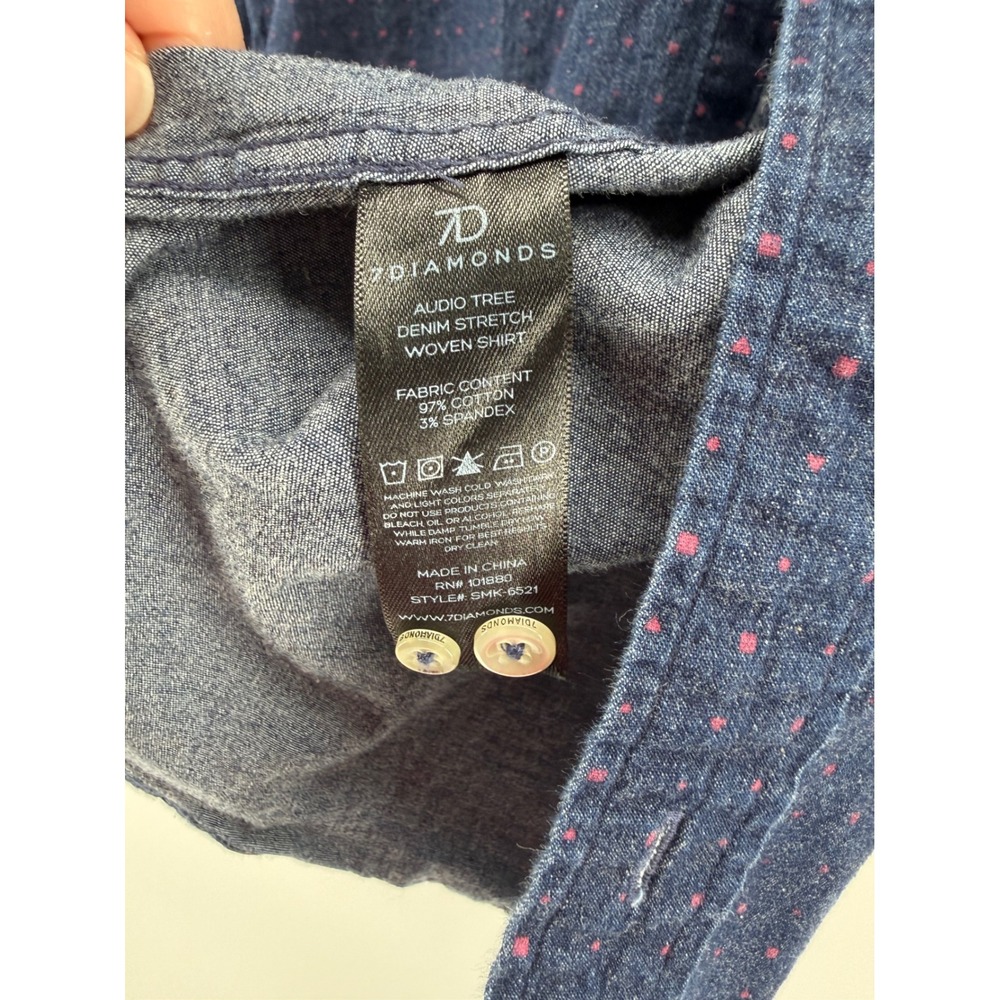7‎ Diamonds Audio Tree Denim Stretch Woven Shirt Mens XXL Blue Dot SMK-6521 - Picture 7 of 7